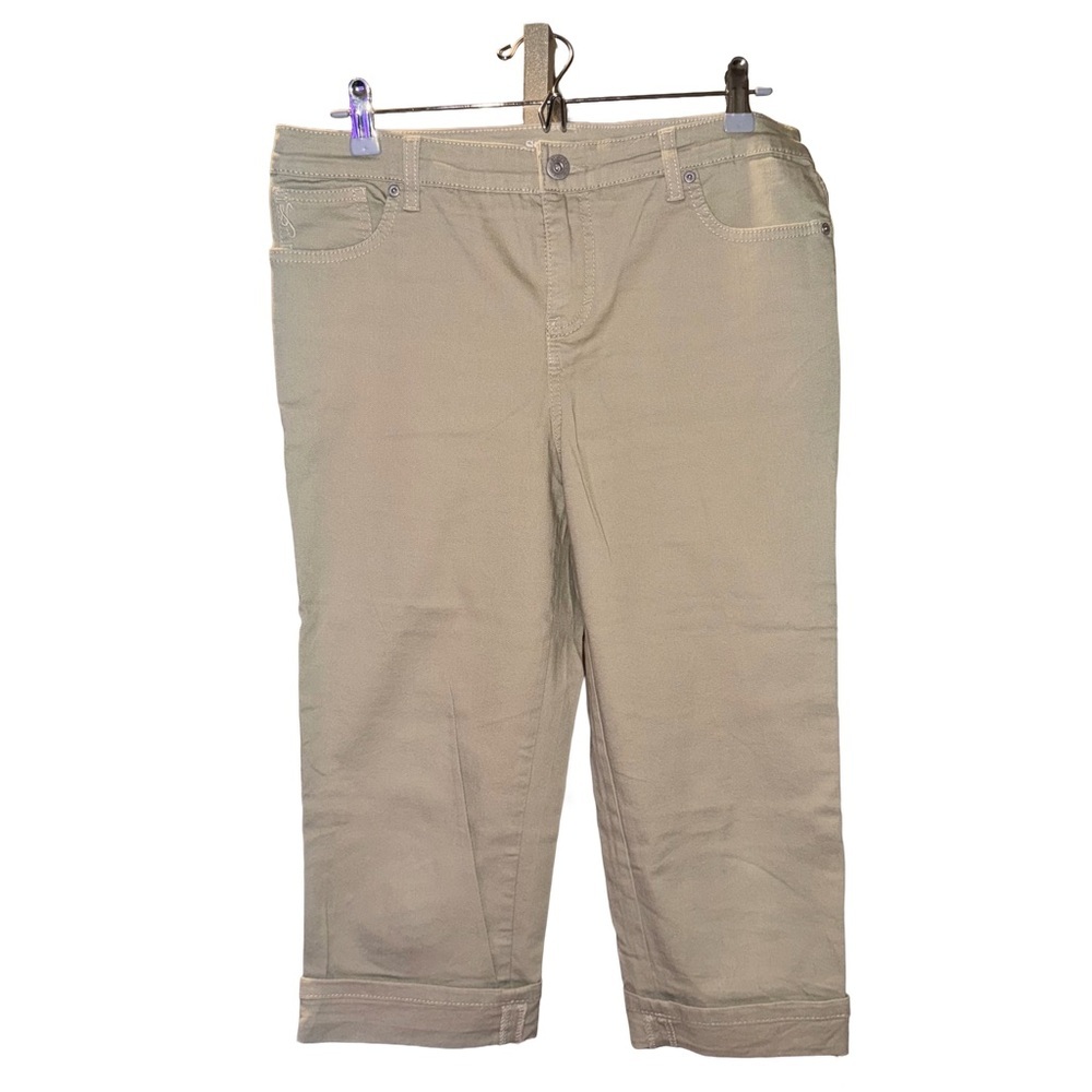 Style & Co Petite Capris 12P Khaki Tummy Control Cuffed Pants Beige Cream Jeans - Picture 2 of 6